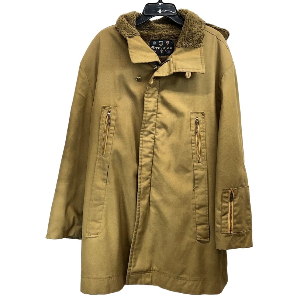 Vintage‎ Stratojac Tan Camel Mens Hooded Heavy Duty Sherpa Lined Work Coat 46